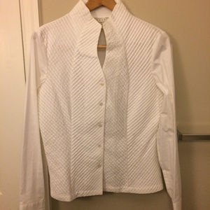 Nexx long sleeve button down white pleated shirt